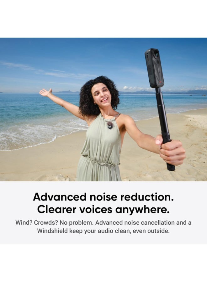 انستا 360 نظام ميكروفون لاسلكي Mic Air (جهاز إرسال واحد + جهاز استقبال واحد)، مزود بتقنية إلغاء الضوضاء، نطاق تغطية يصل إلى 300 متر، ميكروفون صغير، ميكروفون لافالير لاسلكي لأجهزة iPhone/Android/PC/Mac المزودة بمنفذ USB-C، مثالي لمدونات الفيديو والبث المباشر. - Image 4